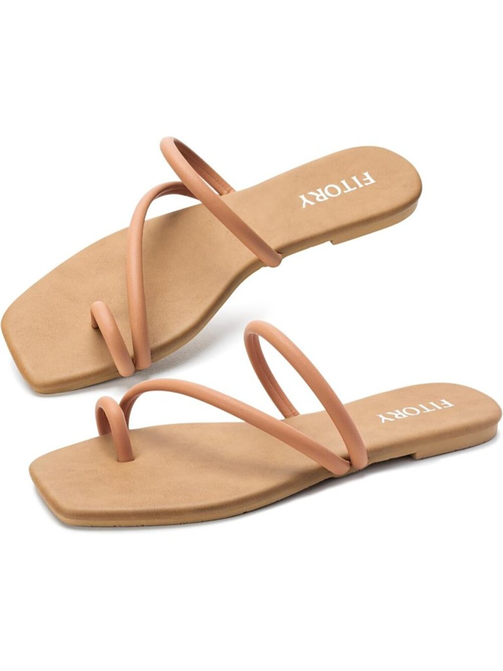 Women's Camel Summer Cross Strap Fashionable Toe Ring Thong Open Toe Slide Flats - Picture 6 of 6